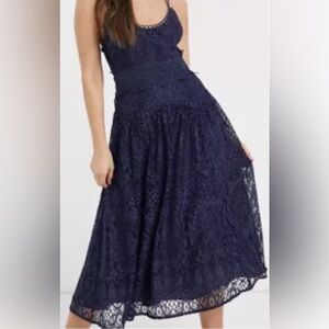 ASOS midi lace dress in deep blue